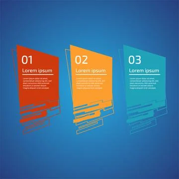 Flat style 3 steps timeline process template with outline. Workflow, visual.. Stock Illustration