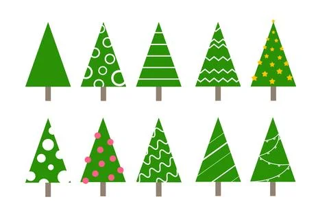 Flat style abstract Christmas trees collection. isolated on white background Stock Illustration