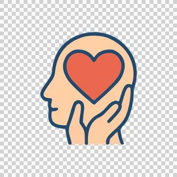 Flat Style Abstract Human Head Silhouette With Red Heart Inside Caring Hands Ico Stock Illustration