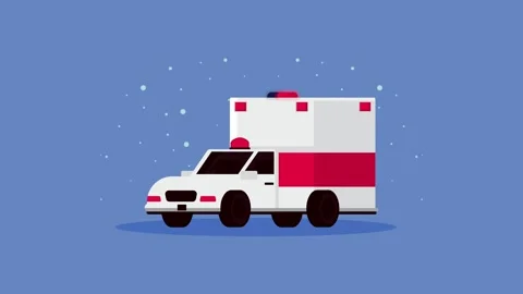 Flat style ambulance vehicle animation with flashing emergency lights on bl.. Video stock 333605889