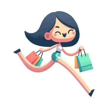 With a flat style and white background, a happy Asian looking woman runs Stock Illustration