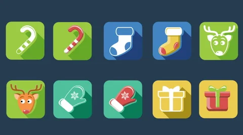 Flat Style Animated Christmas And New Year Icons After Effects素材