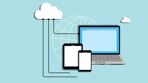 Flat-style animated of cloud computing and devices, smartphone with globe a.. Stock Footage 334762849