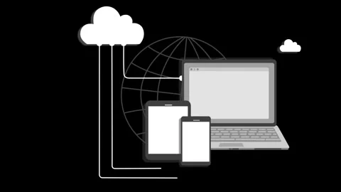 Flat-style animated of cloud computing and devices, smartphone with globe a.. Stock Footage 334762850