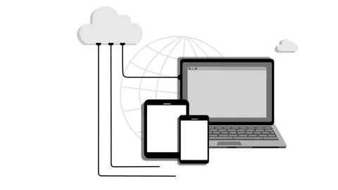 Flat-style animated of cloud computing and devices, smartphone with globe a.. Stock Footage 334762863