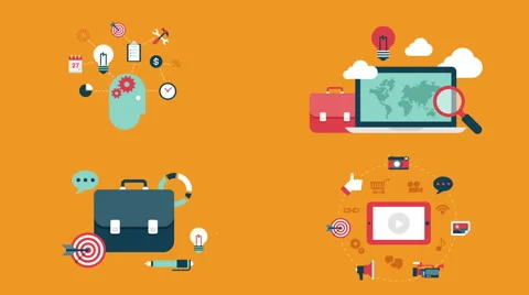 Flat style animated concept icons set of digital media marketing. Stockbeeldmateriaal 52397957