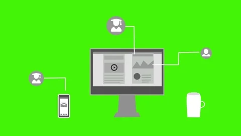 Flat-style animation of a desktop computer and mobile device on a desk, con.. Stock Footage 337023961