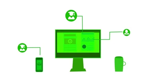 Flat-style animation of a desktop computer and mobile device on a desk, con.. Stock Footage 337023967