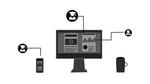 Flat-style animation of a desktop computer and mobile device on a desk, con.. Stock Footage 337023968