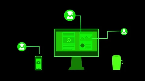Flat-style animation of a desktop computer and mobile device on a desk, con.. Stock Footage 337023973