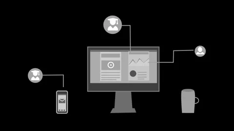 Flat-style animation of a desktop computer and mobile device on a desk, con.. Stock Footage 337023978