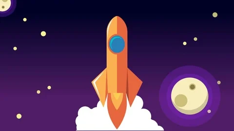 Flat style animation of rocket launch in deep space. Stock Footage 84983415