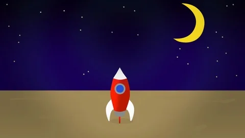 Flat style animation rocket launch with animated smoke. Stock Footage 115634882