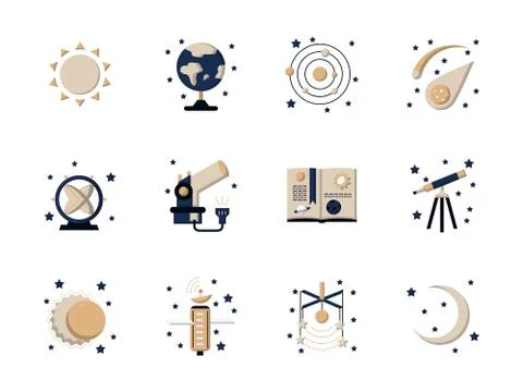 Flat style astronomy icons Stock Illustration