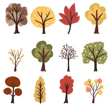 Flat style autumn tree collection eps10 vectors illustration Stock Illustration