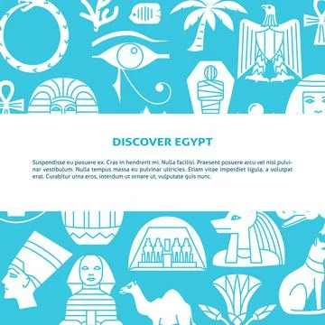 Flat style background with Egypt symbols and text Stock Illustration