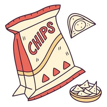 Flat Style Bag of Potato Chips Snack Vector Illustrazione stock