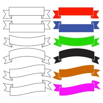 Flat style banner ribbons. Flatm curved, colorful. Illustrazione stock