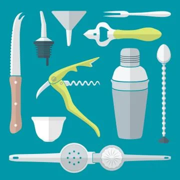 Flat style barman instruments set. Stock Illustration