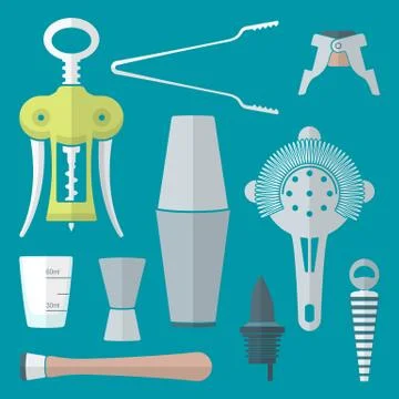 Flat style barman instruments set. Stock Illustration