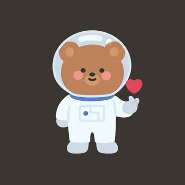 Flat Style Bear Astronaut Holding Heart in Dark Space Stock Illustration