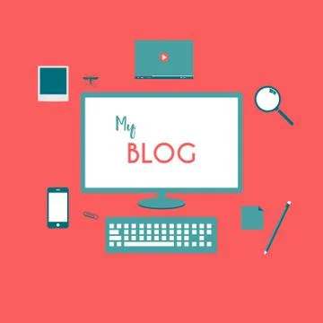 Flat style blog illustration elements Stock Illustration