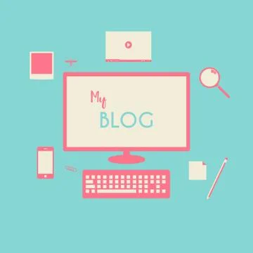 Flat style blog illustration elements Stock Illustration