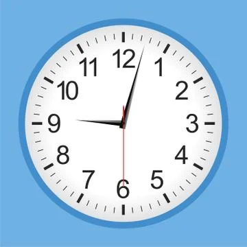 Flat style blue analogue clock Stock Illustration