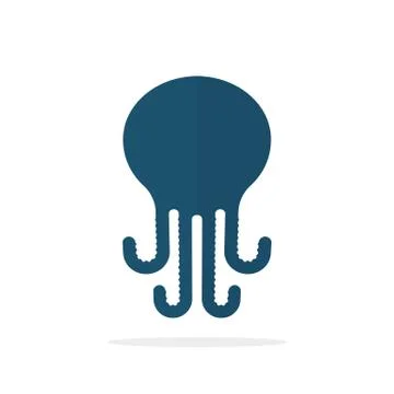 Flat style blue simple octopus silhouette Stock Illustration