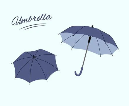 Flat style blue umbrella, on light blue background. Rain protection parasol.. Stock Illustration