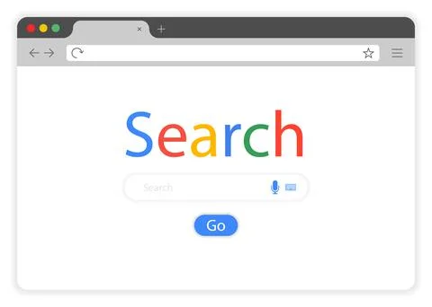 Flat style browser window on white background. Vector search engine illustrat Stock Illustration