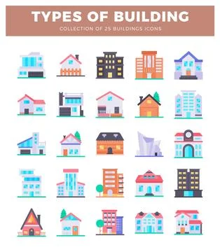 Flat style building icons for architecture and real estate. Ilustração Stock