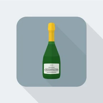 Flat style champagne bottle icon with shadow. Stock Illustration