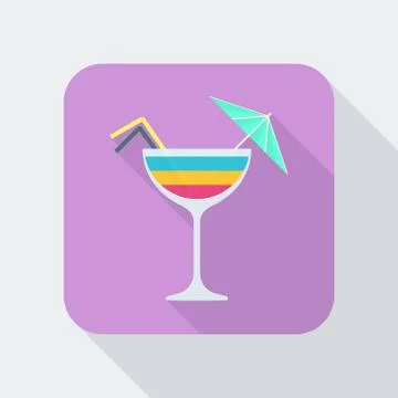 Flat style cocktail icon with shadow. Stock Illustration