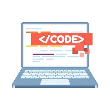 Flat style coding on desktop computer vector illustration Stock Illustration