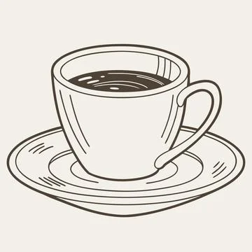 Flat Style Coffee Cup and Saucer Vector Graphic Stock Illustration