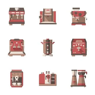 Flat style coffee making equipment vector icons Illustrazione stock