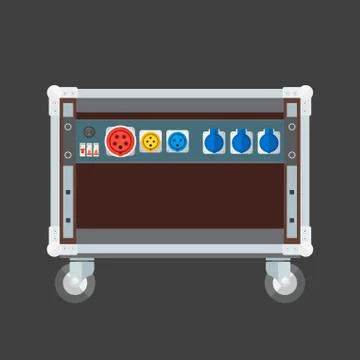 Flat style colored concert stage rack box power sockets panel illustration. Stock Illustration