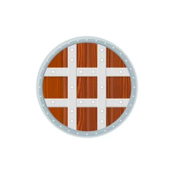 Flat style colored medieval round shield icon illustration. Stock Illustration