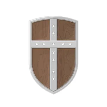 Flat style colored medieval shield with cross icon illustration. Stock Illustration