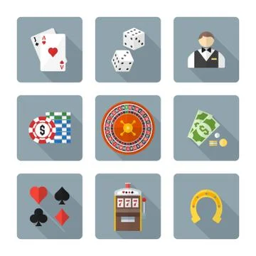 Flat style colored various gambling icons collection. Stock Illustration