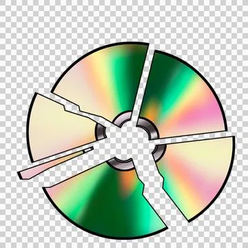 Flat-style compact disc with metallic hub is floating on transparent canvas, Illustrazione stock