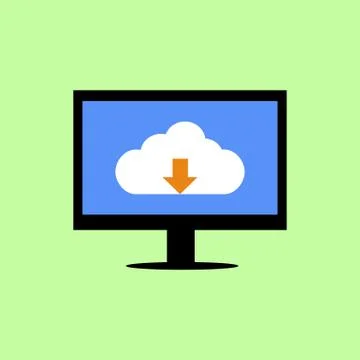 Flat style computer with cloud downloading 스톡 일러스트