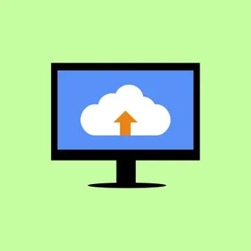 Flat style computer with cloud uploading Illustrazione stock