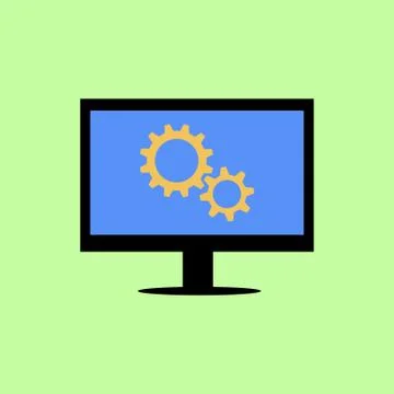 Flat style computer with gear wheels Stock Illustration