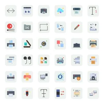 Flat Style Copy Vector Icons with 36 256x256 PIXEL Perfect Designs Stock Illustration