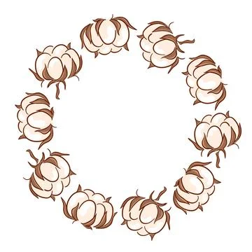 Flat style cotton boll arranged in circle composition. Illustration background Illustrazione stock