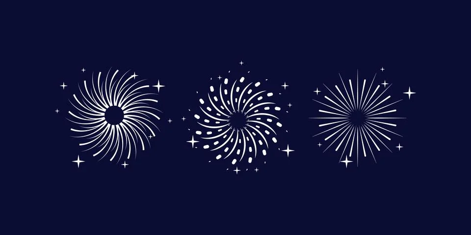 Flat style decorative fireworks vector illustration featuring colorful explod Stockillustratie