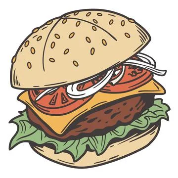 Flat Style Delicious Hamburger Icon Vector Illustration Stock Illustration