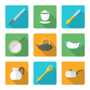 Flat style design dinnerware icons set Stock-Illustration